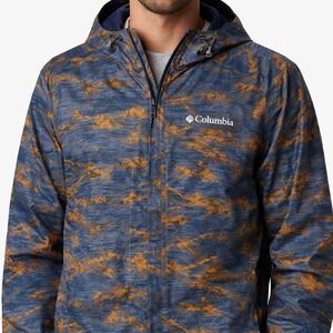 Columbia Omni-Tech Hooded Jacket Mens L Blue Orange Camo Waterproof Shell